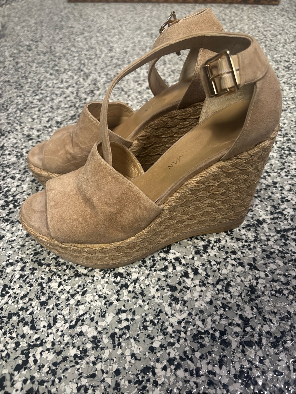 Stuart Weitzman Tan Suede Espadrille Wedge Sandals